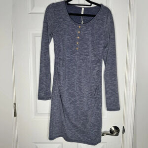 PINKBLUSH NWT Maternity Ribbed Heathered Blue Long Sleeve Midi Dress Size Medium